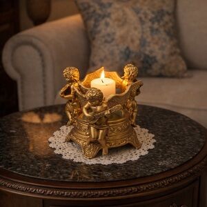 Vintage Gold Cherub Candle Holder